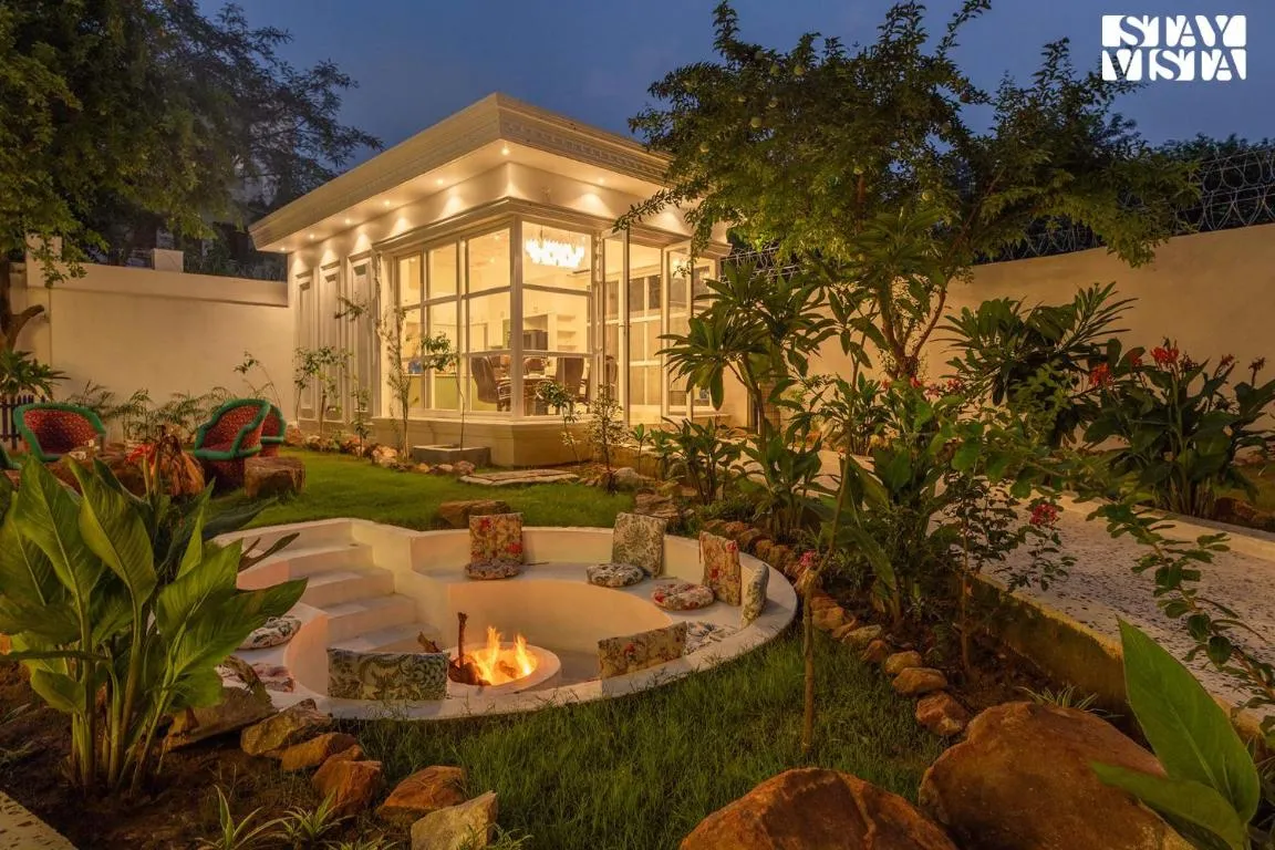 Image of StayVista’s Indraj Manor – Roman-Inspired Villa with Posh Interiors, Mesmerizing Garden & Outdoor Fireplace